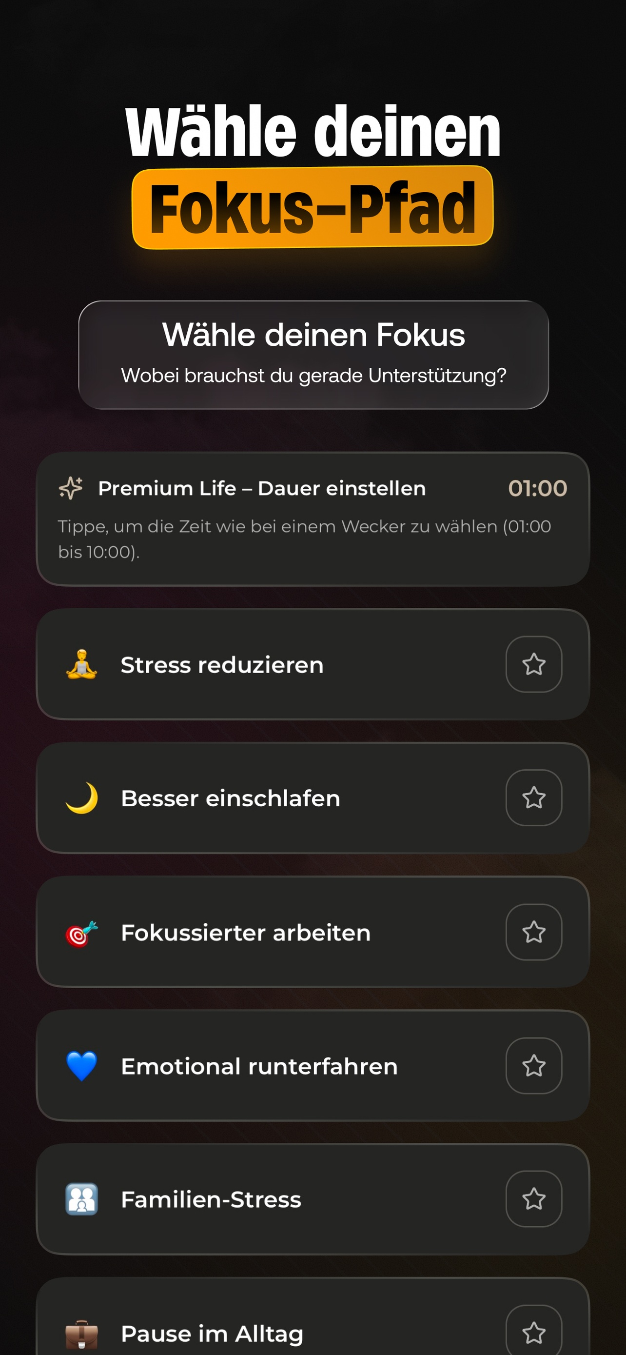 StillMind Fokus-Pfade — Stress, Schlaf, Fokus, Emotionen