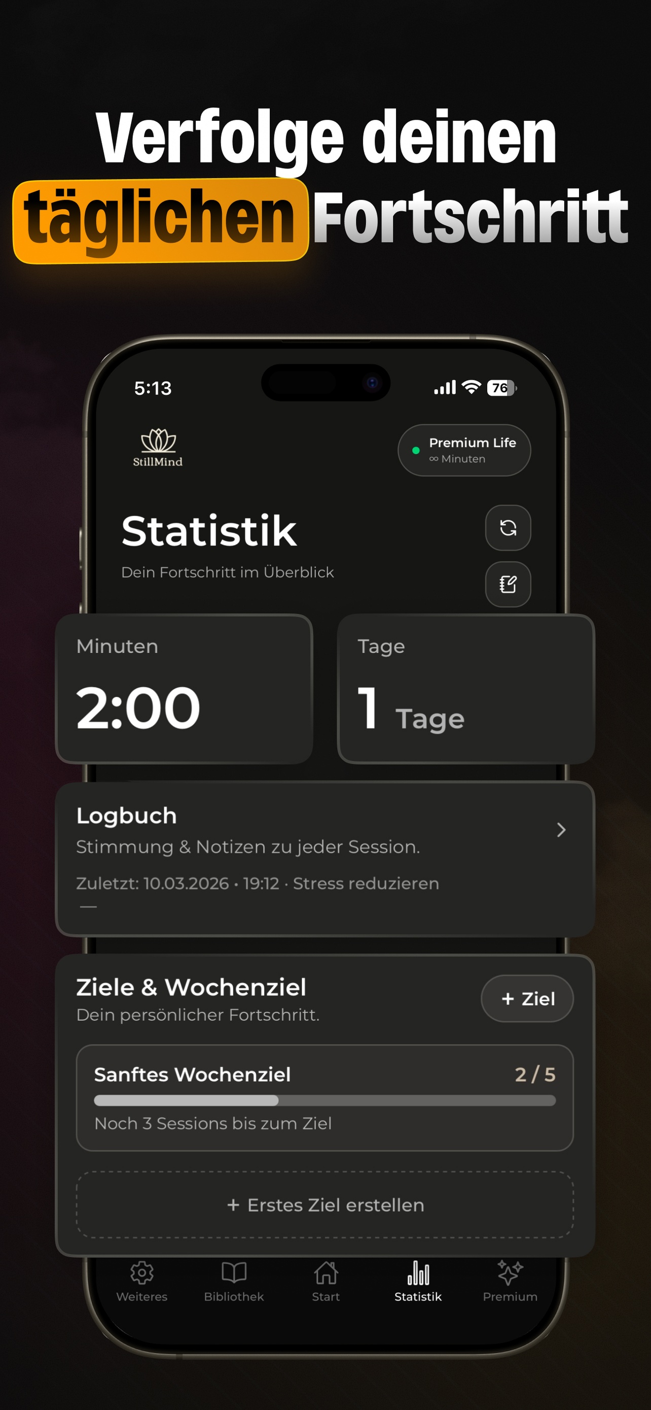 StillMind Statistik und Logbuch