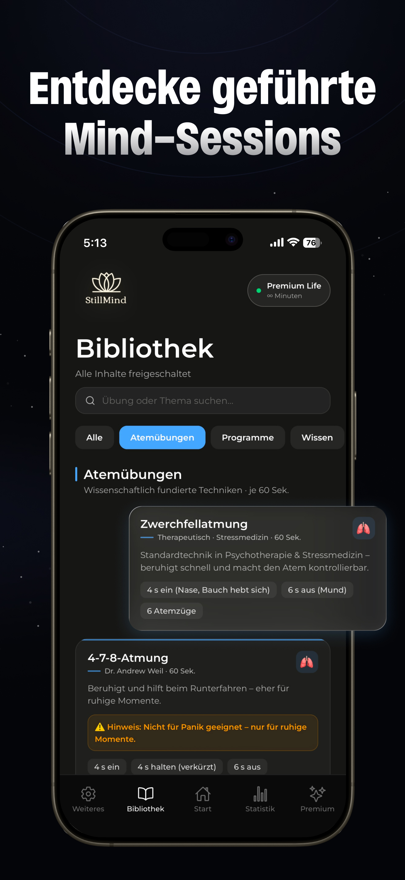 StillMind Bibliothek — geführte Mind-Sessions