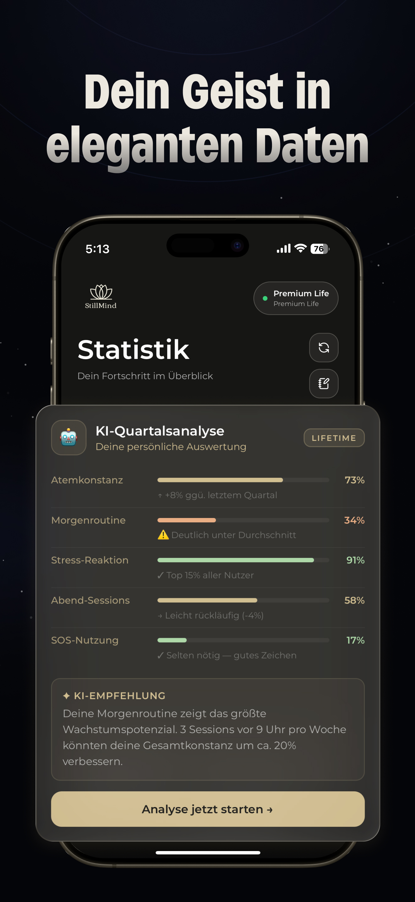 StillMind Statistik — täglicher Fortschritt